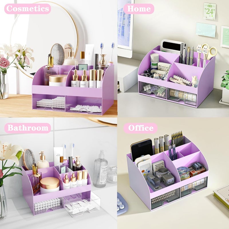 COMFYROOM Desk Accessories with Pen Holder, Office Supplies Desk Organizers and Accessories, Tape Dispenser, Stapler, Staple Remover, Staples, Clips Set, Ruler, Scissor, Pen, Tape (Purple) - Image 3